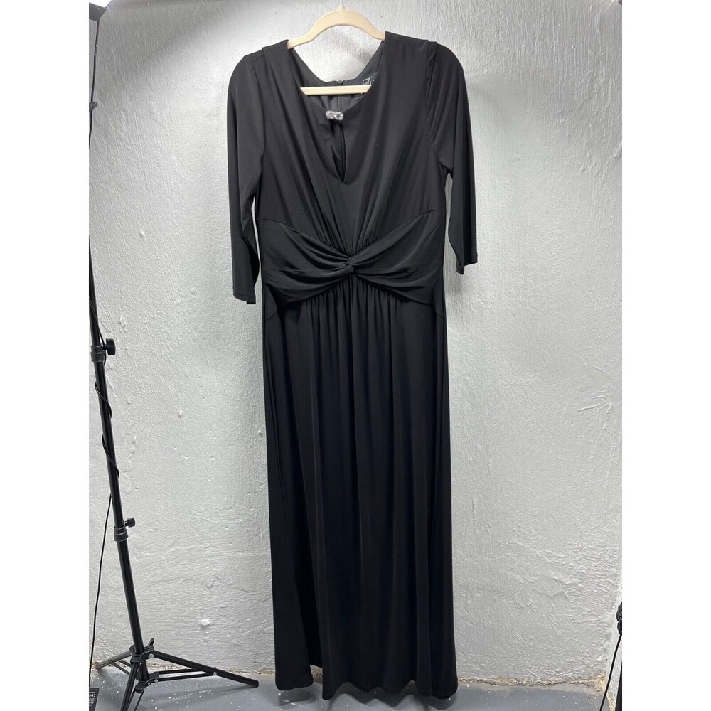 FLEX EVENINGS TIE FRONT  LINED LONG BLACK DRESS SIZE 12 maxi